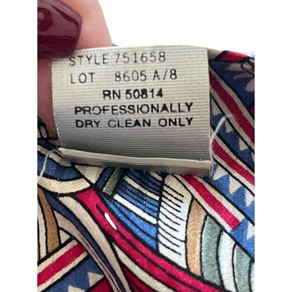 Vintage 90s TAHARI Woman's Sz 2 100% Silk Blouse & Skirt Set Pink Blue Geometric - Picture 8 of 14